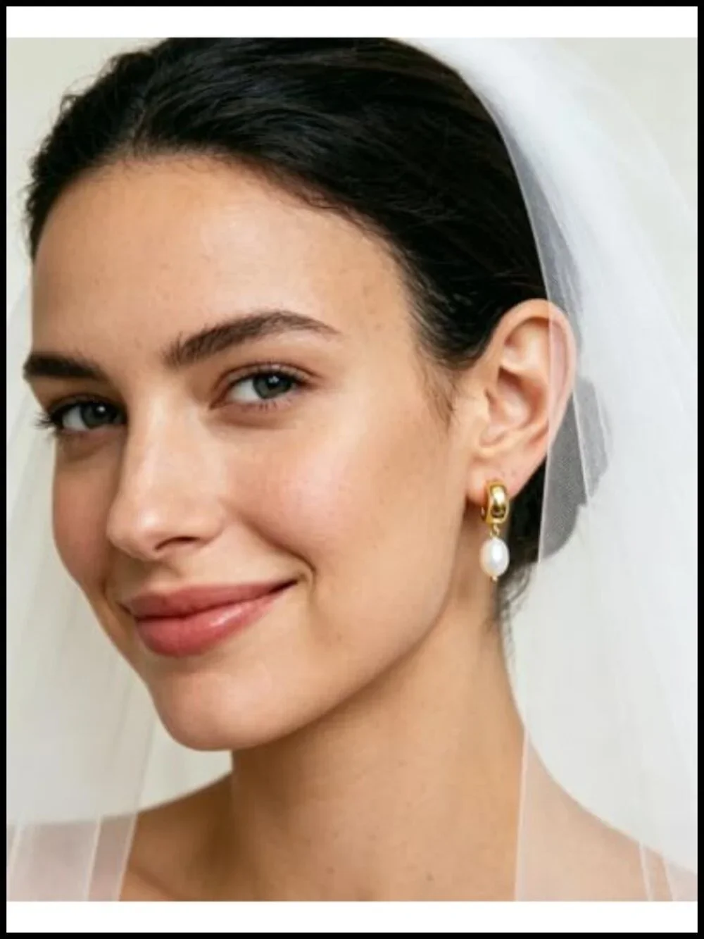 Chunky Huggie Hoop Earrings 14K Gold Plated with Pearl Drop Charm,